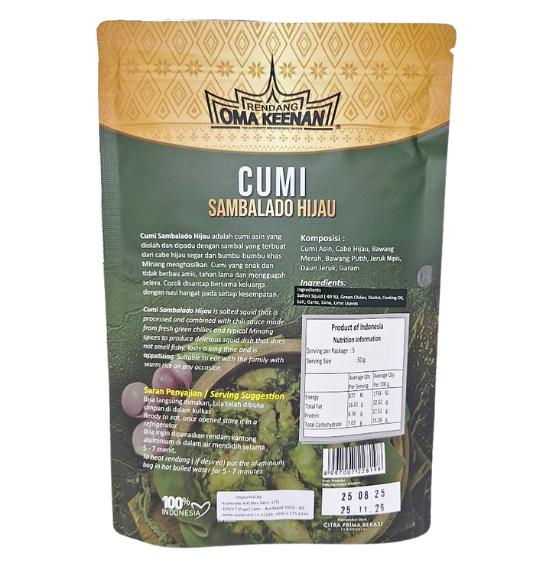 Oma Keenan Green chili squid sambal-Cumi sambal lado 250g
