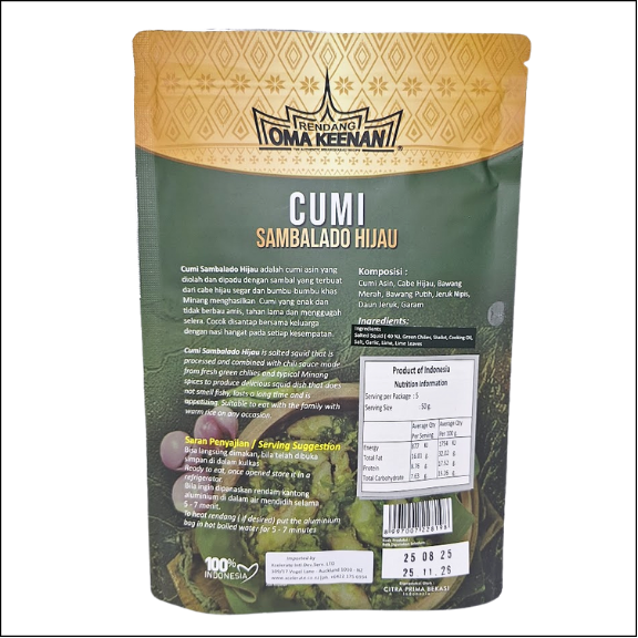 Oma Keenan Green chili squid sambal-Cumi sambal lado 250g