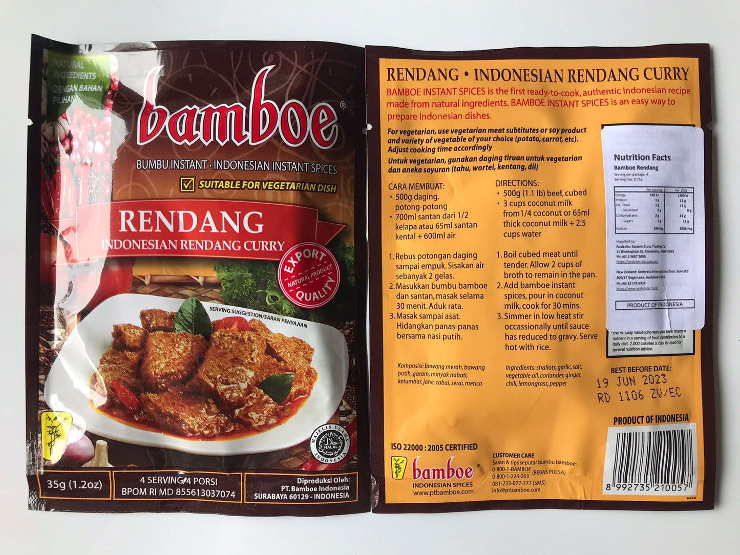 Bamboe Rendang Indonesian instant spices